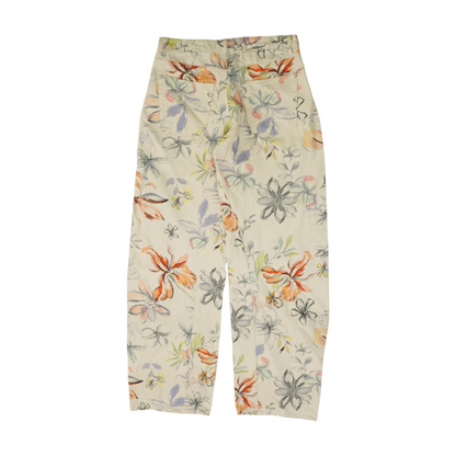 Beige Floral Wide Leg Jeans