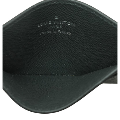 Double Card Holder in Black Taiga Leather