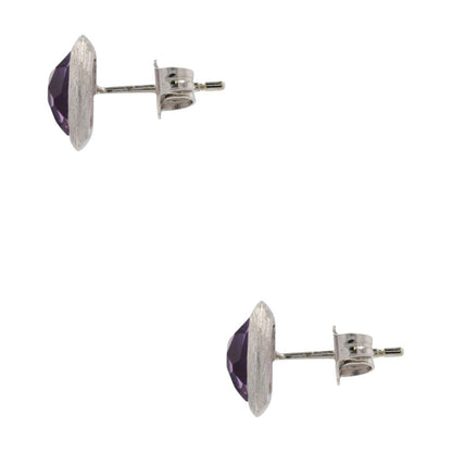 2 Ct 14K White Gold Brushed Bezel Set Rose Cut Amethyst Stud Earrings