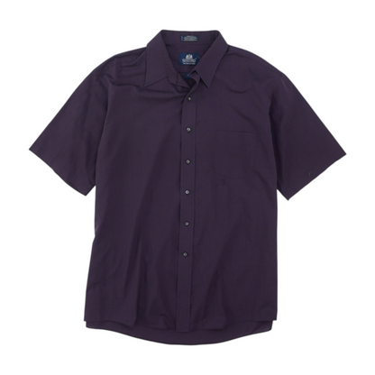 Purple Solid Short Sleeve Button Down