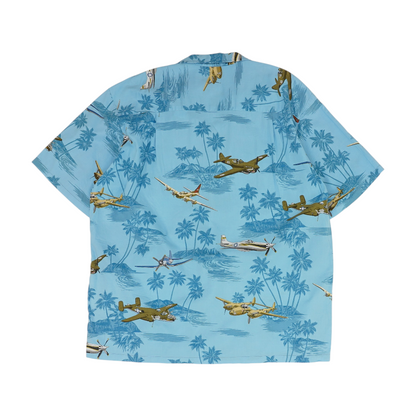 Blue Graphic Short Sleeve Button Down