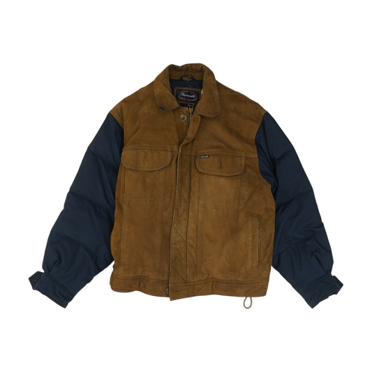Brown Color Block Leather Jacket