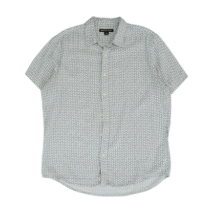 White Graphic Short Sleeve Button Down