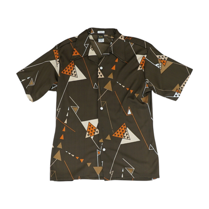 Vintage Brown Geometric Short Sleeve Button Down