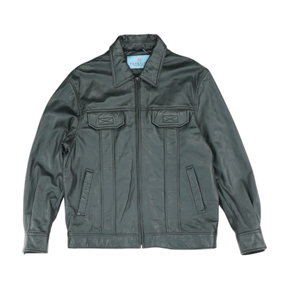 Black Solid Leather Jacket