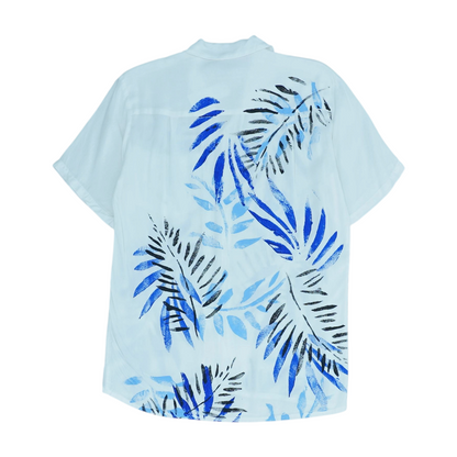 White Abstract Short Sleeve Button Down