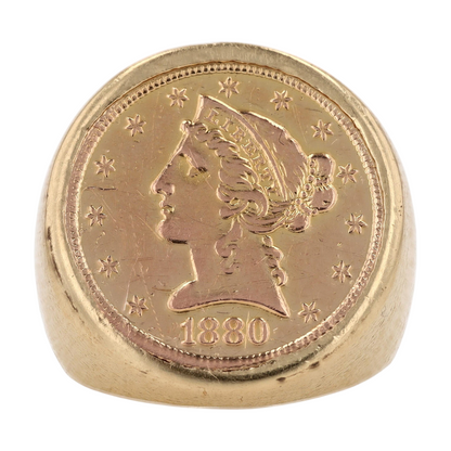 14K Yellow Gold 1880 Half Eagle Coin Fashion Ring