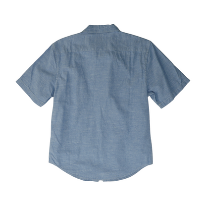 Blue Solid Short Sleeve Button Down