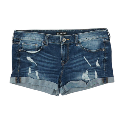 Blue Solid Denim Shorts