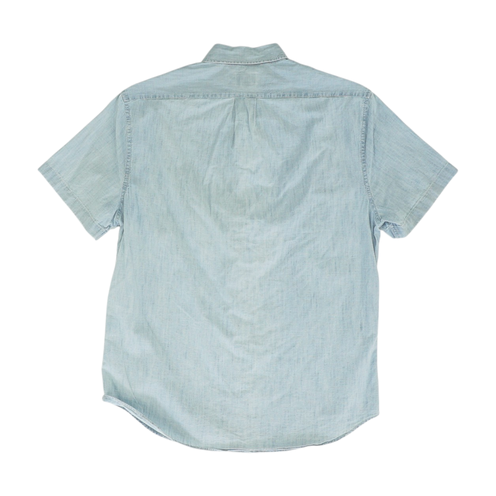 Blue Solid Short Sleeve Button Down