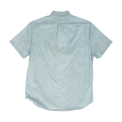 Blue Solid Short Sleeve Button Down