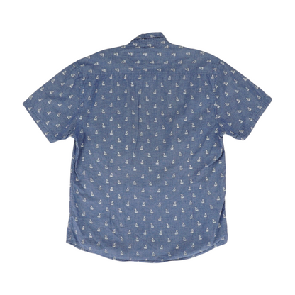 Blue Graphic Short Sleeve Button Down