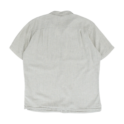 Beige Striped Short Sleeve Button Down