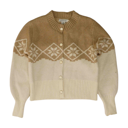 Beige Color Block Cardigan Sweater