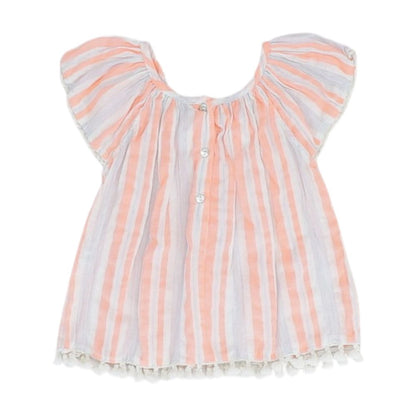 Neon Pink Striped Short Sleeve Blouse
