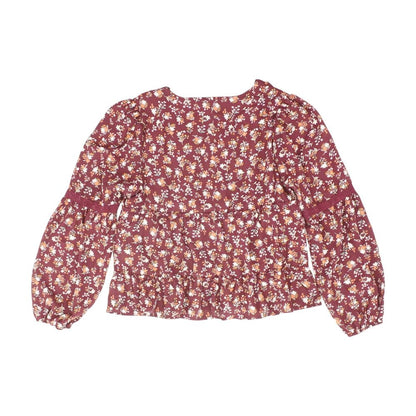 Maroon Floral Long Sleeve Blouse