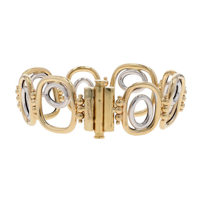 14K Two Tone Gold Organic Oval And Square Link Bracelet