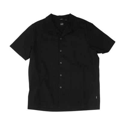 Black Solid Short Sleeve Button Down