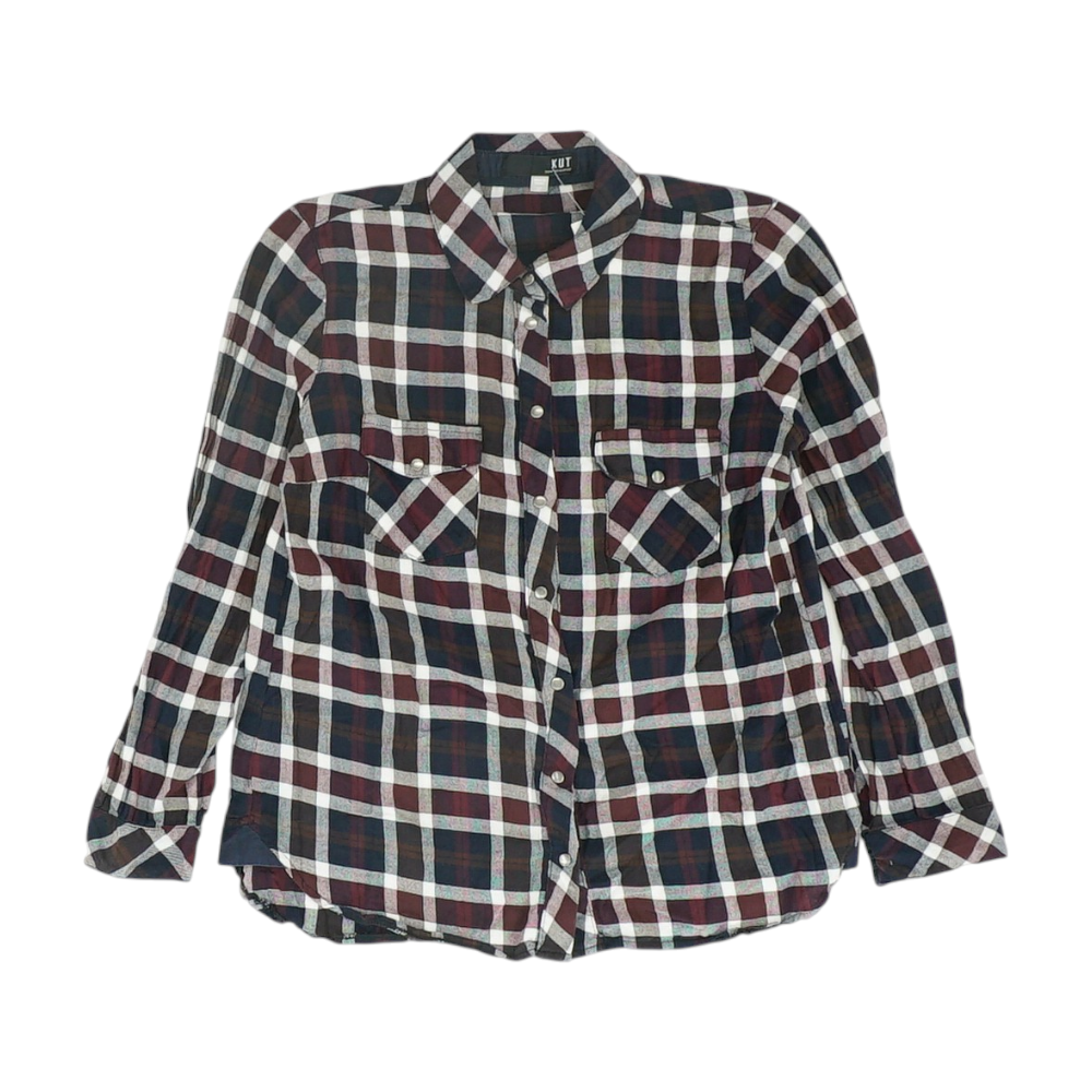 Burgundy Petite Plaid Button Down