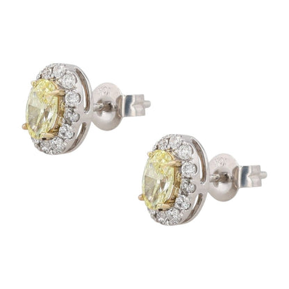 10K White Gold Oval Yellow Center With Halo Lab Grown Diamond Stud Earrings