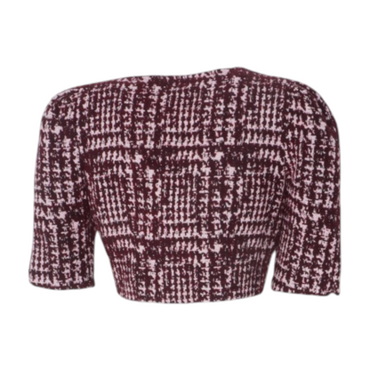 DB Double‑Breasted Cropped Jacket in Plum Bouclé