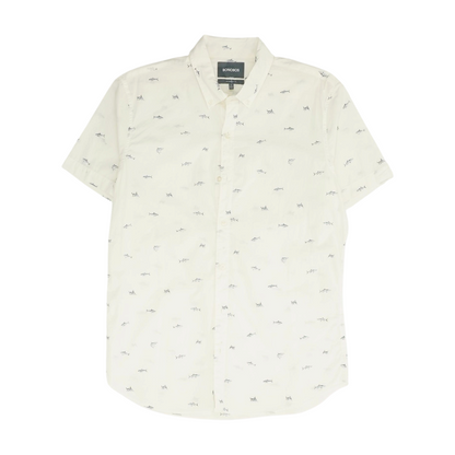 White Print Short Sleeve Button Down
