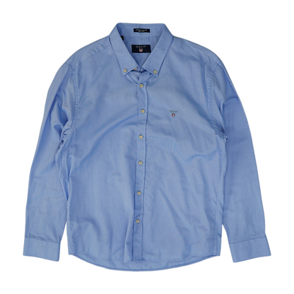 Blue Solid Long Sleeve Button Down
