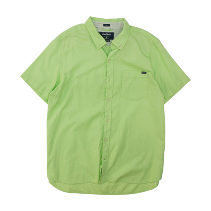 Green Solid Short Sleeve Button Down