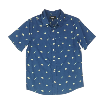 Blue Graphic Long Sleeve Button Down