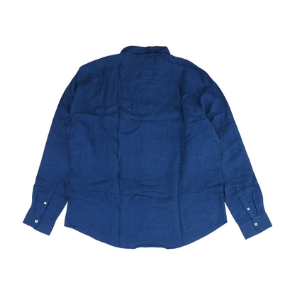 Blue Solid Long Sleeve Button Down