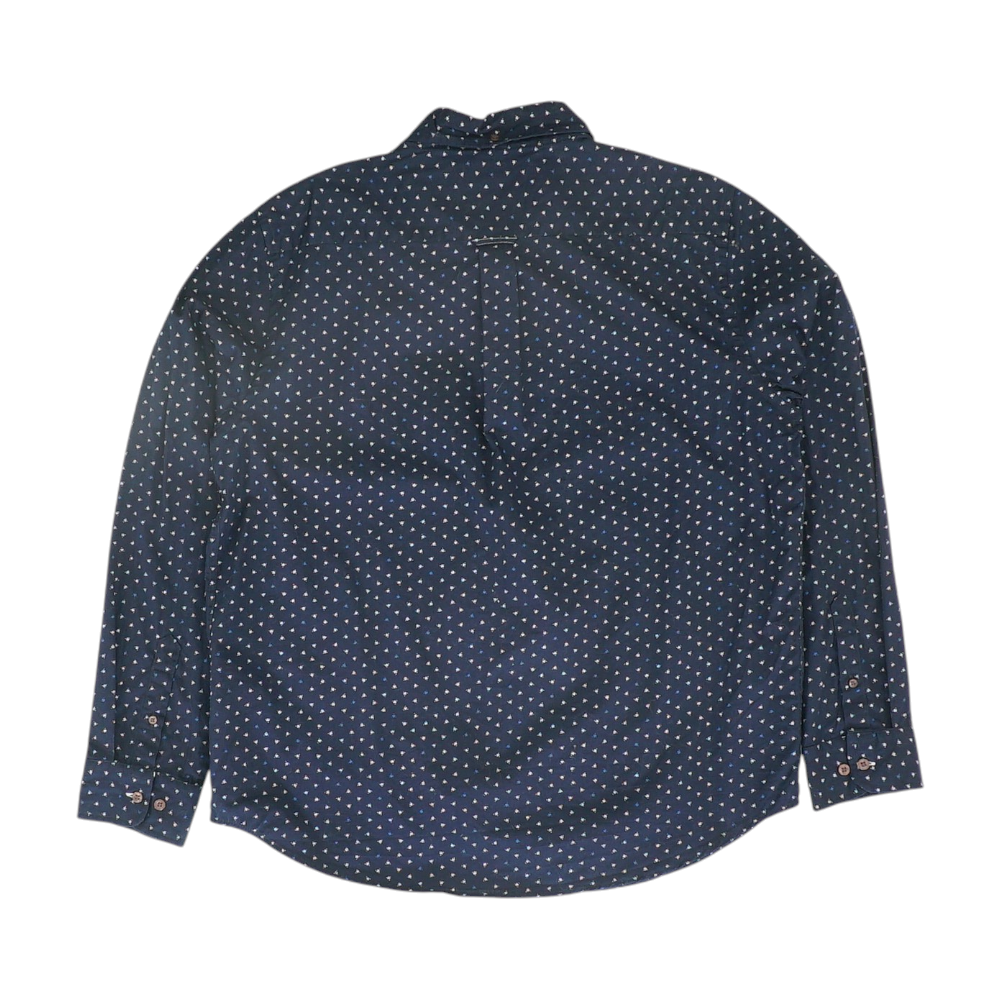 Navy Geometric Long Sleeve Button Down