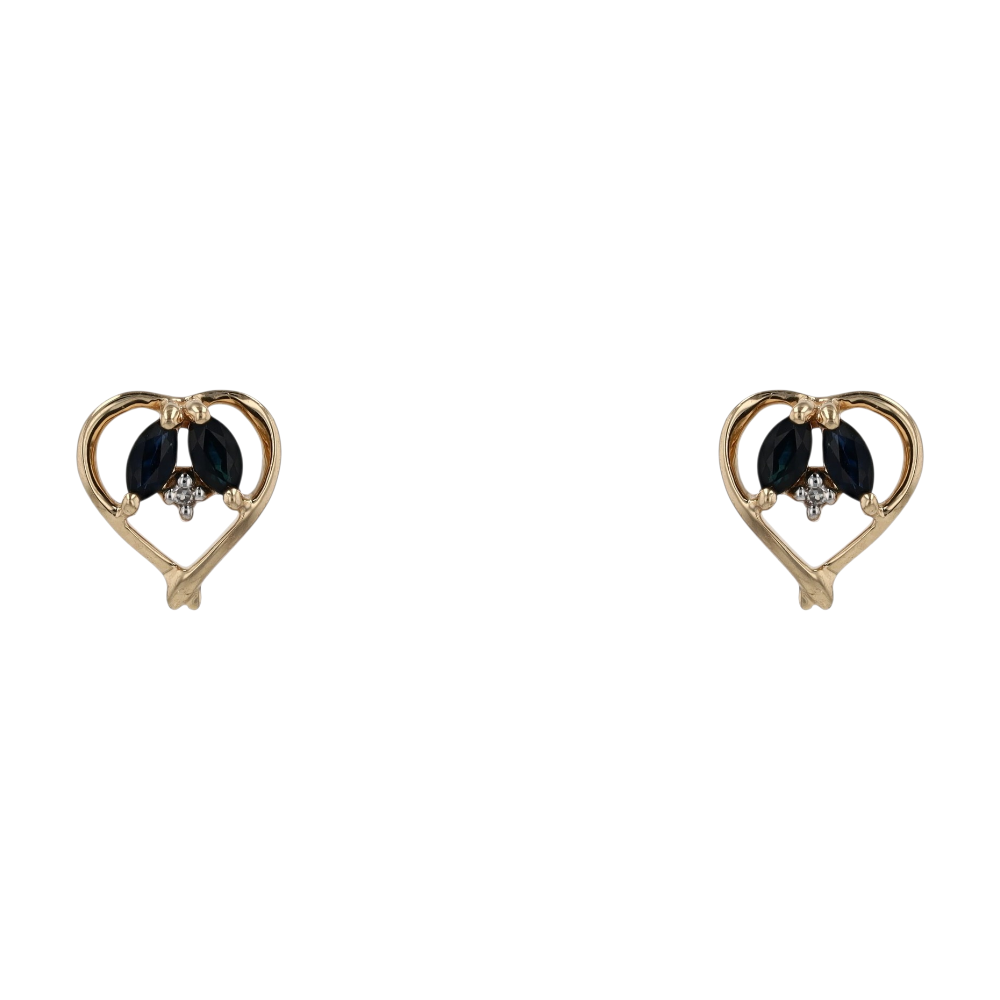 10K Yellow Gold Blue Stone Stud Earrings