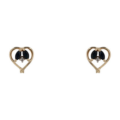 10K Yellow Gold Blue Stone Stud Earrings