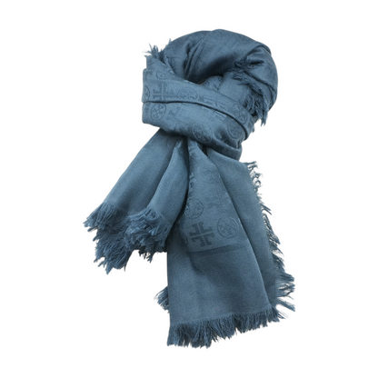 Navy Print Wool Scarf