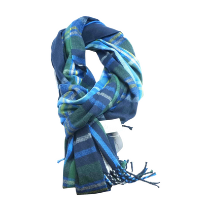 Blue Plaid Polyester Scarf