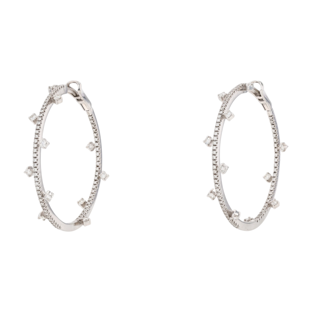9/10 ctw 18K White Gold Diamond Hoop Earrings