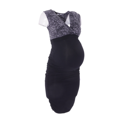 Black Maternity Color Block Midi Dress