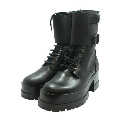 Black Willy Round Toe Platform Combat Boots