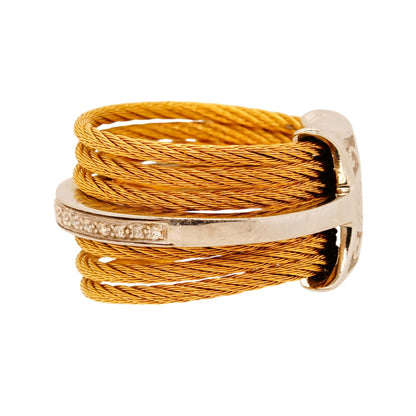 Gold Tone Steel Cable With 18K White Gold And Diamond Accents Band