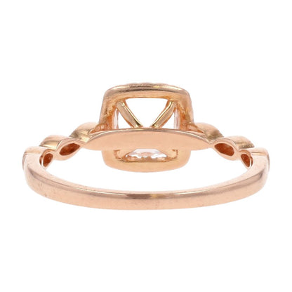 14K Rose Gold Square Pink Morganite With Round Diamond Halo Engagement Ring