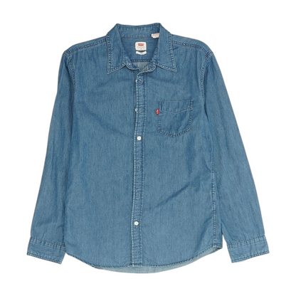 Blue Solid Long Sleeve Button Down