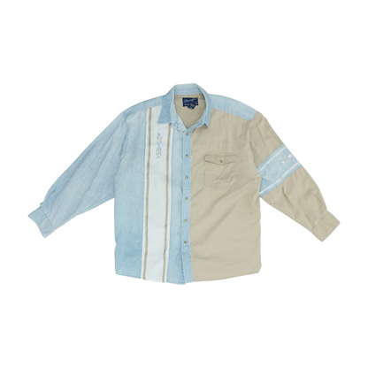 Beige Color Block Long Sleeve Button Down