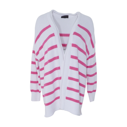 White Plus Striped Cardigan Sweater