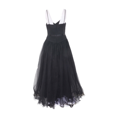 Black Freddie Embroidered Tulle Midi Dress