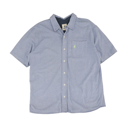 Blue Solid Short Sleeve Button Down