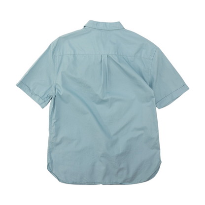 Blue Solid Short Sleeve Button Down