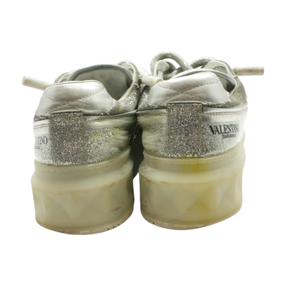 Silver One Stud Sneakers with Silver Glitter Finish