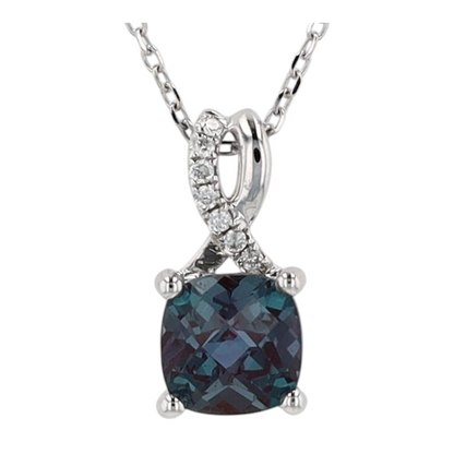 14K White Gold Synthetic Alexandrite Pendant Necklace