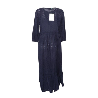 Navy Eyelet Midi Dress