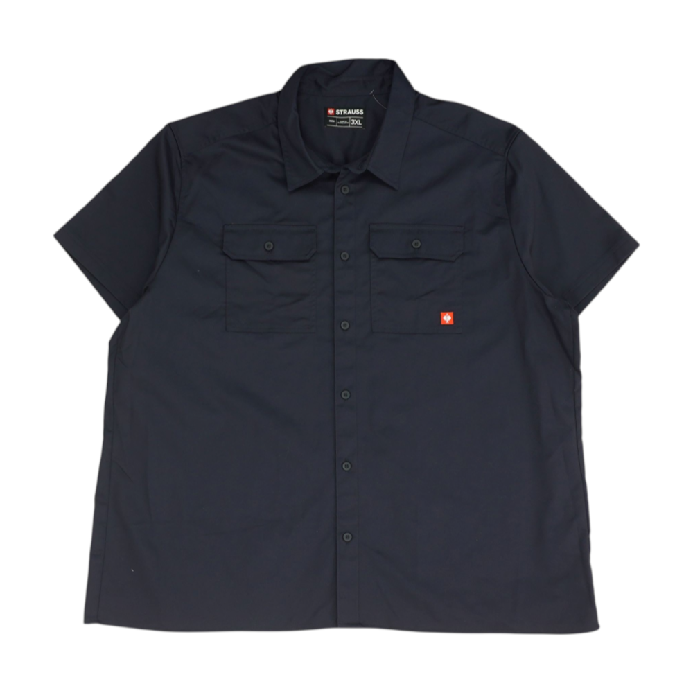 Navy Solid Short Sleeve Button Down